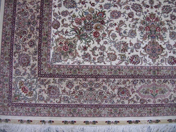 the corner of hand-made silk rug