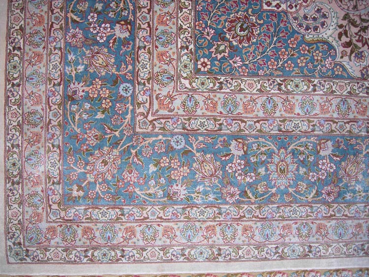light blue border silk rug