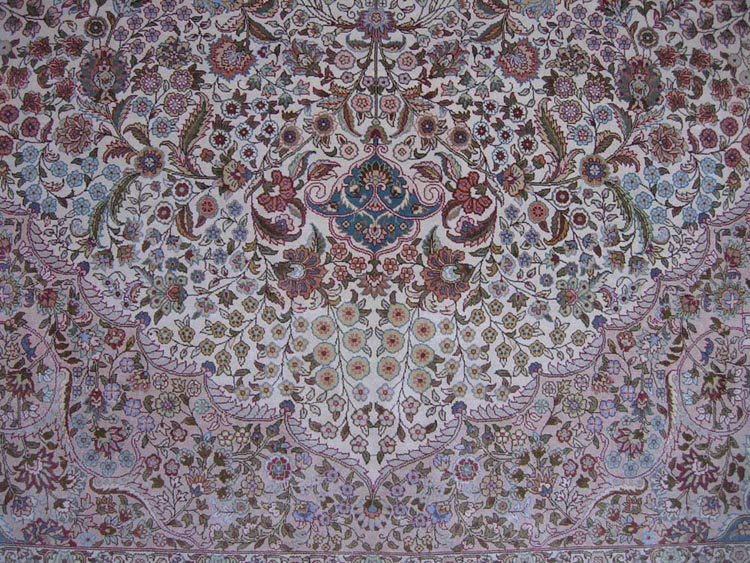 white and light brown hand-made silk rug