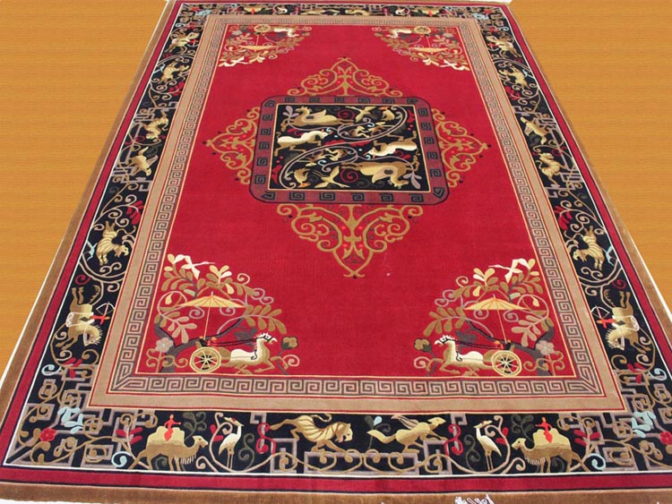 horse and chariot design silk carpet