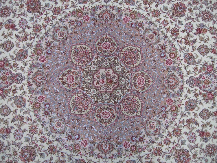 field of round shape silk and wool carpet
