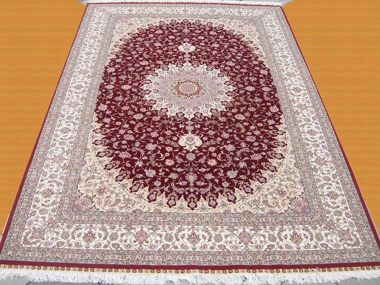  red main color silk and wool rug
