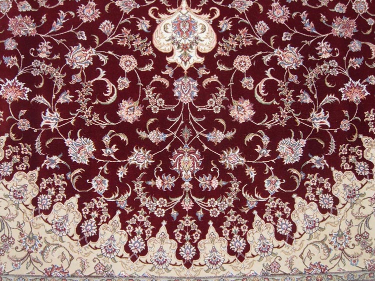 red main color of silk and wool rug