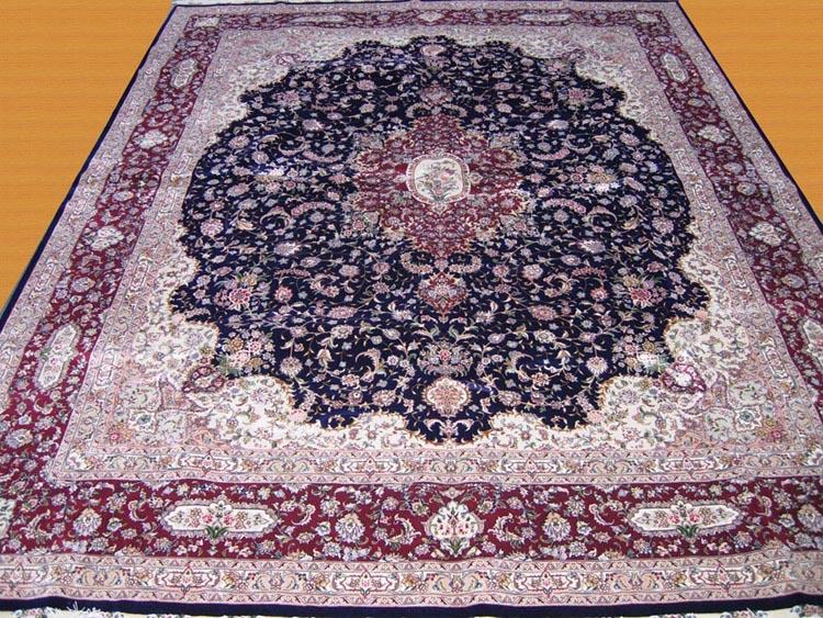  blue color silk and wool carpet
