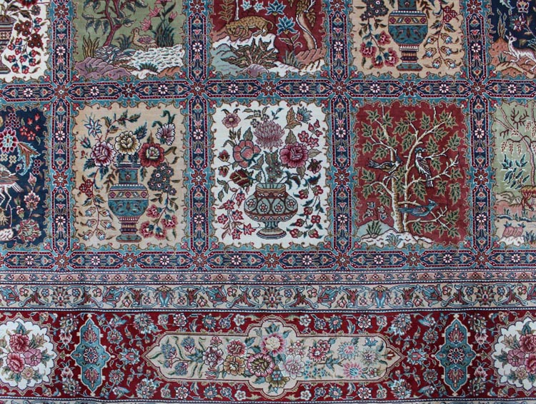 flowers,trees,birds, animals on garden design silk carpet