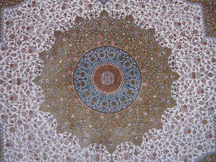 persian silk carpet golden medallion