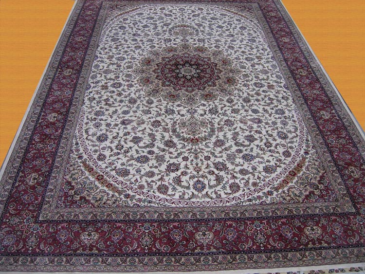 red and white oriental silk rug