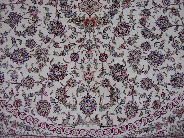 oriental silk rug with main white color field