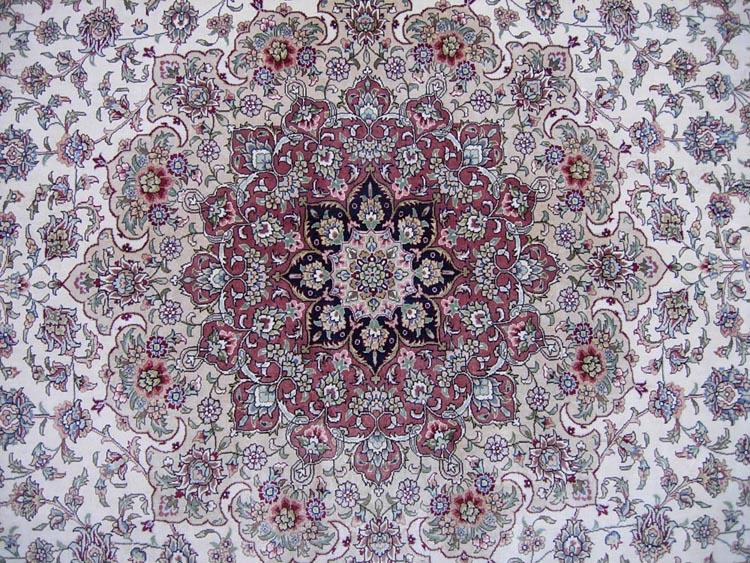 red and blue center of oriental silk rug z202312