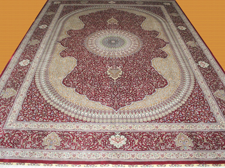 red and white oriental silk carpet