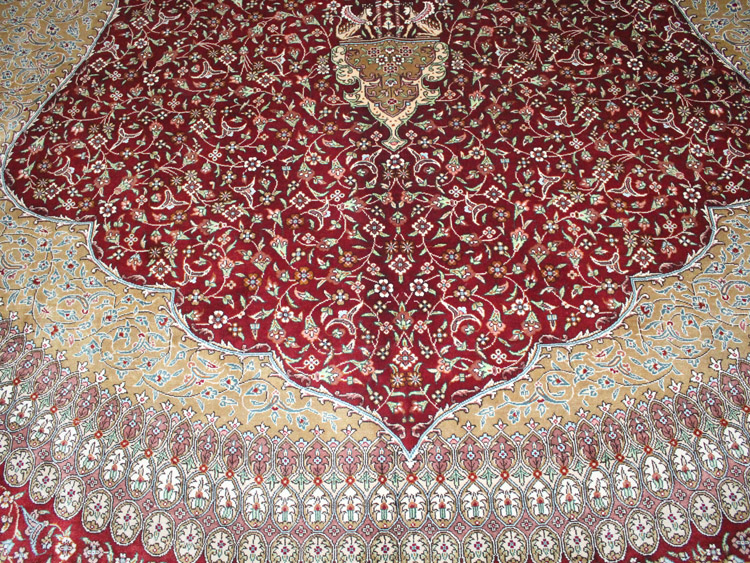 gold and red color of oriental silk carpet