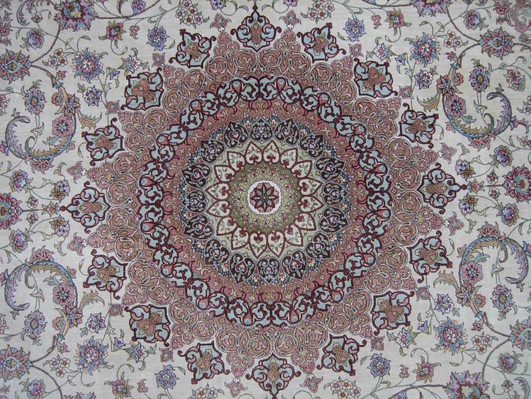 oriental hand-made silk rug central medallion