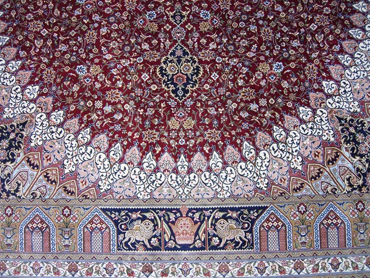 Arabic vines and flowers in persian silk rug