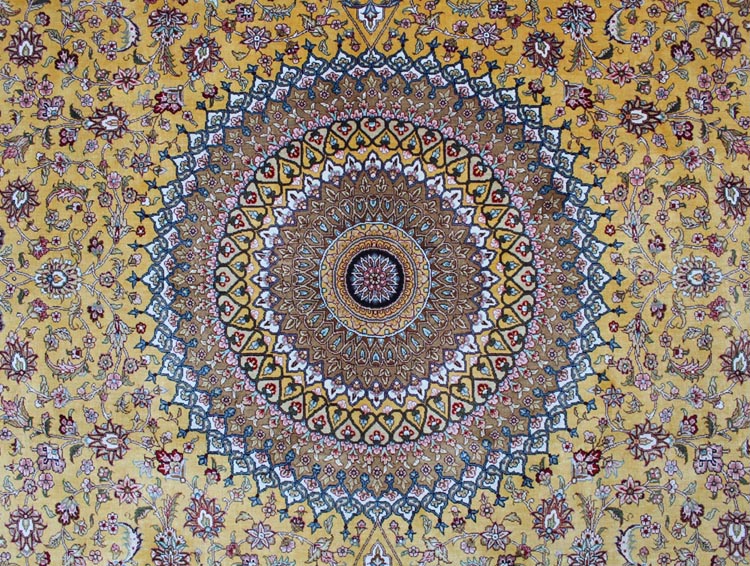 Isfahan silk rug medallion