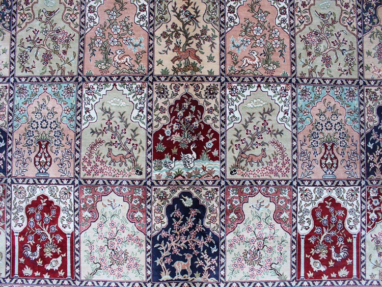 flowers,trees,birds, animals on garden design silk rug