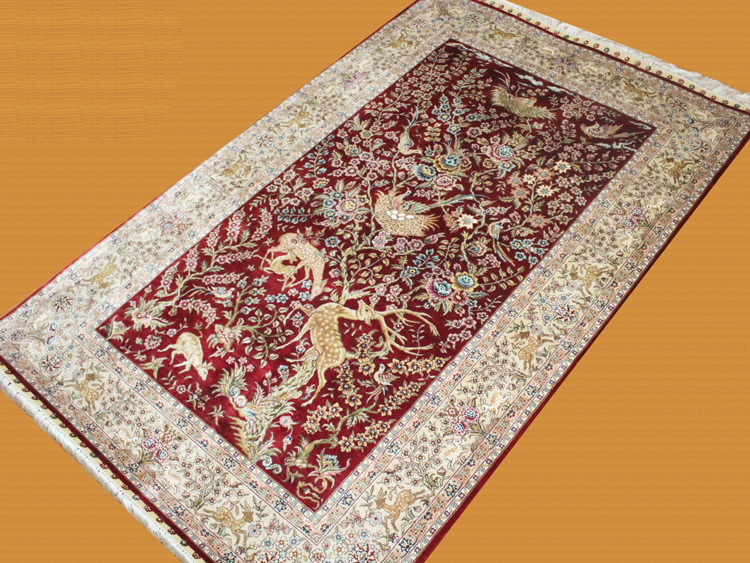 t3by5ft Qum design silk rug