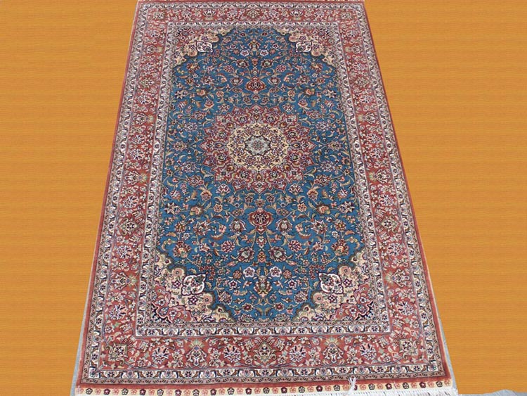 t3by5ft blue color silk carpet