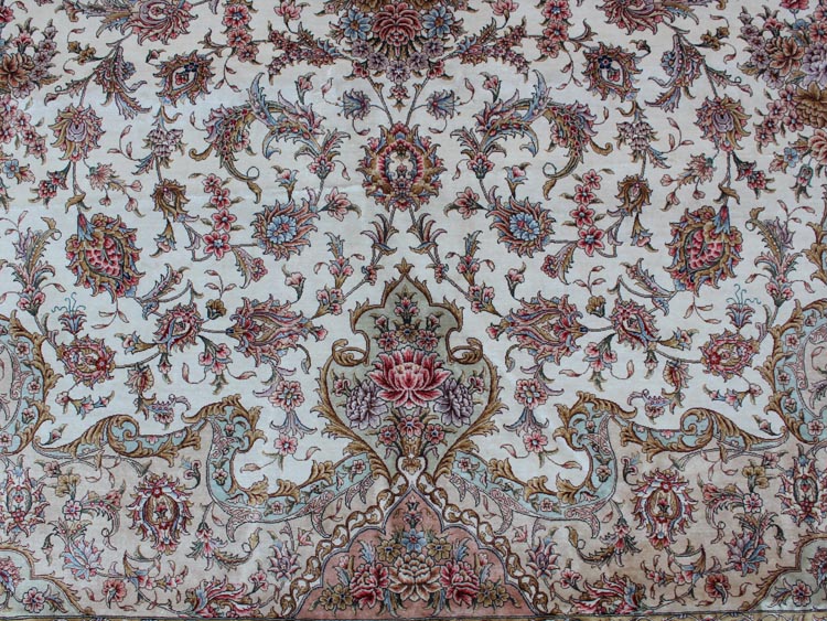 large size silk carpet white field