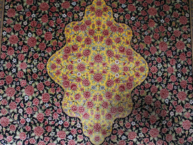 garden design silk carpet is seprated by squares 